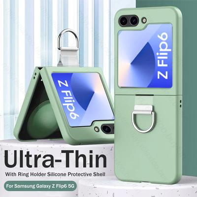 Cukierkowy kolor skóry z uchwytem na pierścień etui do Samsung Z Flip6 Flip 5 4 5G Hard PC Protect Fundas
