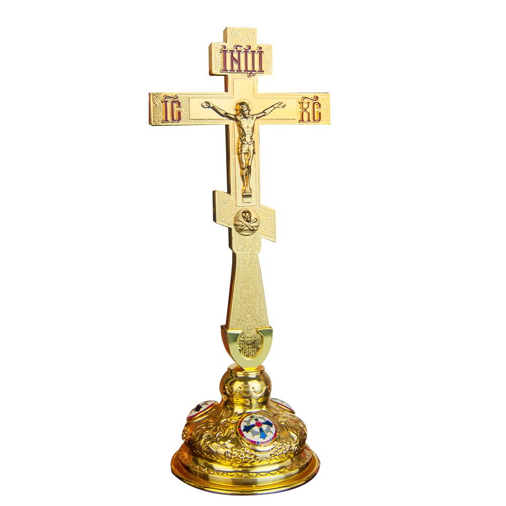 Orthodoxe Kerkleverancier Altaar Jezuskruis met Voet Verguld Kleurrijk Emaille Decor Bisschop Pastor Religie Cadeau