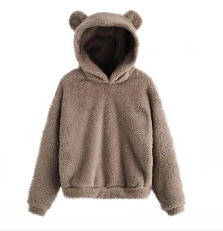 Cute Rabbit Ear Hood Winter Women Hoodies Warm Plush Sweatshirt Long Sleeve Casual Tops Autumn Winter