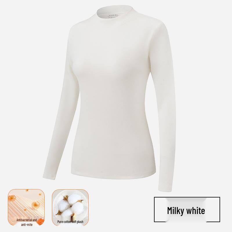 2025 Damen Mid-Neck Reines Baumwoll Herbst Thermotop, 280g Verdickt Gebürstet, Enganliegende Unterwäsche