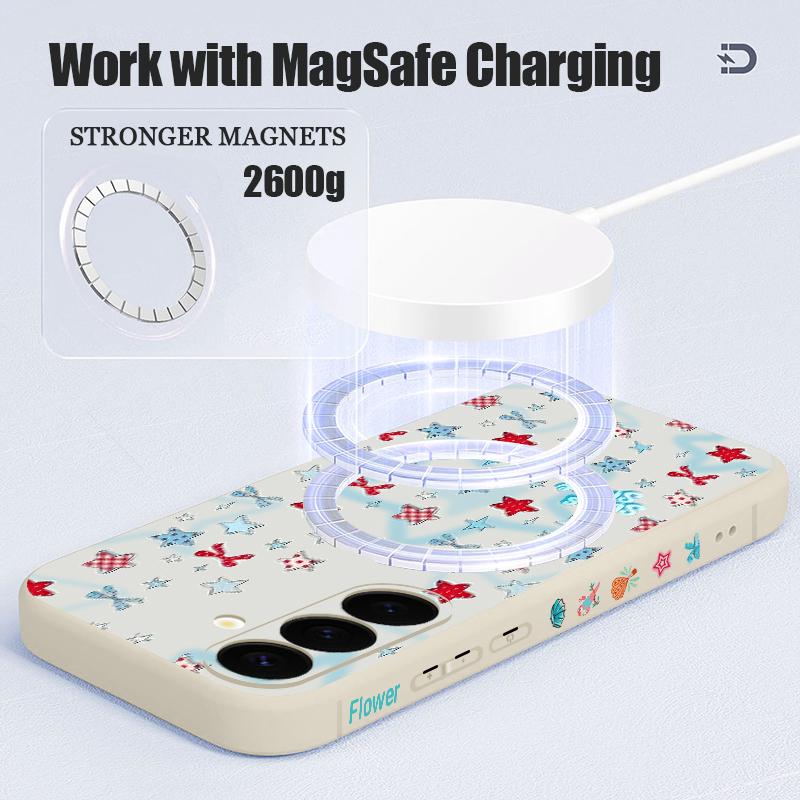 Blue Stars Bowknots Pattern Case For Samsung Galaxy S25 Ultra S24 S23 S22 Plus S21 S25 FE Magnetic For Magsafe Soft Silicone Cover