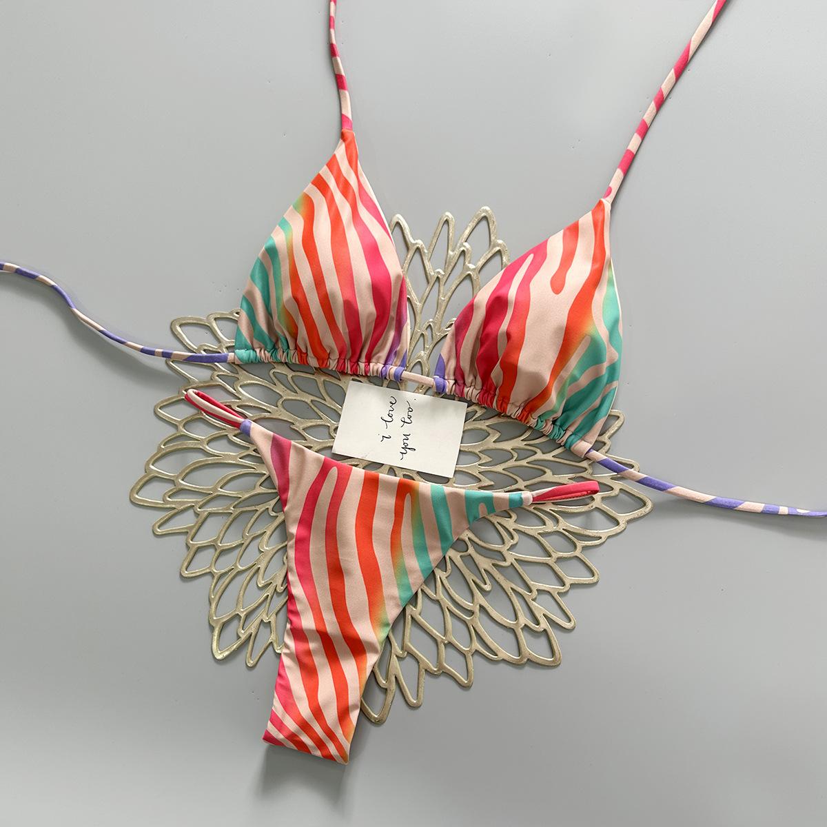 2026 New Sexy Striped Bikini Swimwear Bikini European and American Swimwear Women s Swimwear XS бежевый