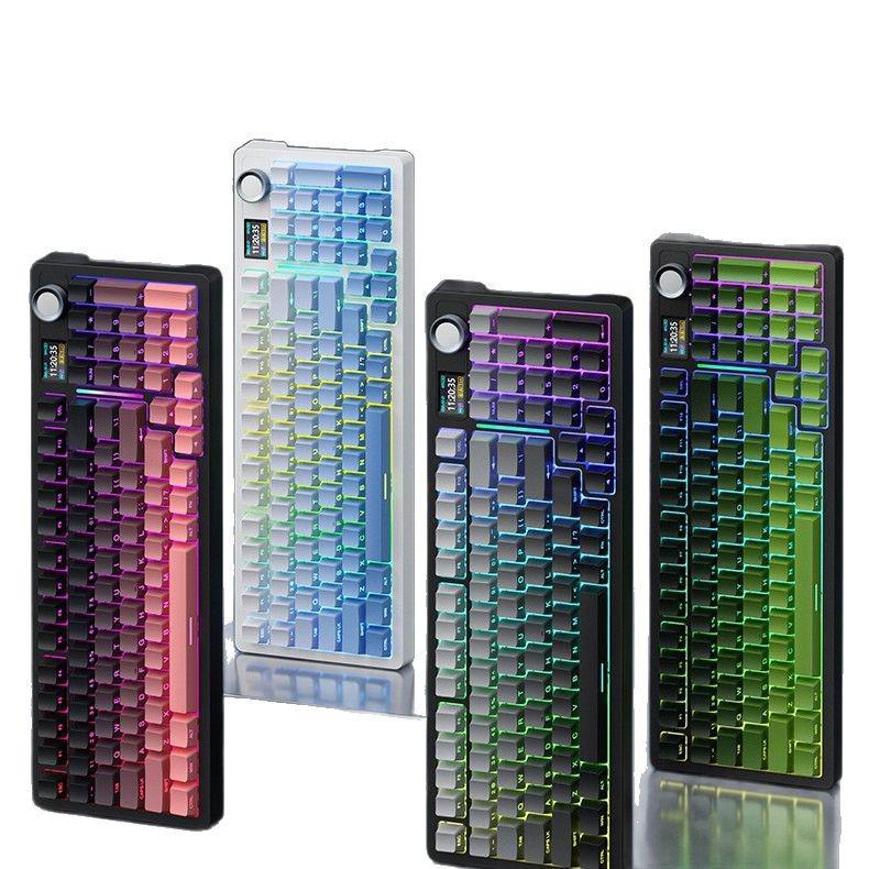 Three Giants SG99 Pro: Three-Mode Bluetooth Mechanical Keyboard with Display, Custom Hot-Swap Keys, Side-Engraved Gradient.