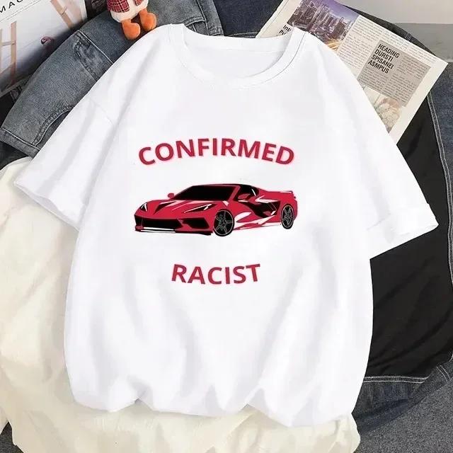 Unisex Certified Racist T-shirt White T-shirt Casual Baseball Top Black Unisex's and Women's Racing T-shirt