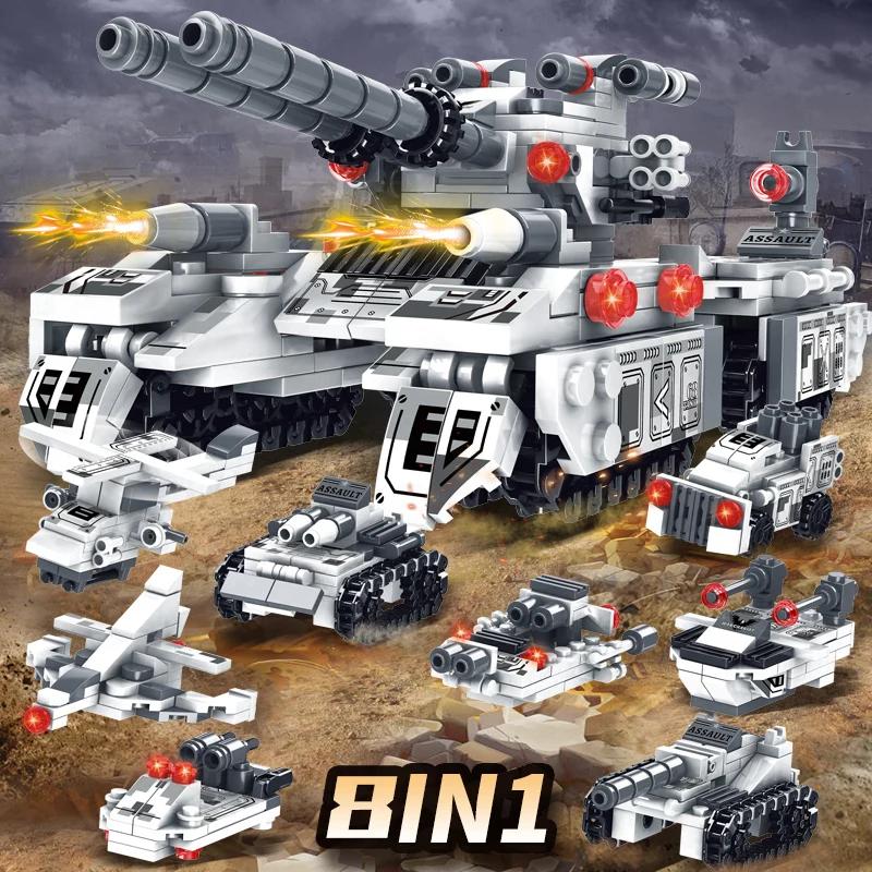WW2 Military Vehicle Tank 8in1 Airplane Truck Model Building Blocks DIY Bricks Kids Construction Toys Gifts for Boys Adult