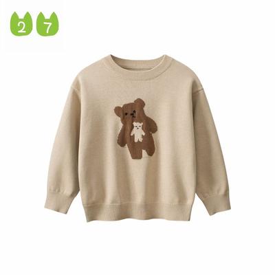 27Home Children's Clothing Spring and Autumn Children's Bear Sweater Girls' Round Neck Knitwear Baby Girl Pure Cotton Pullover