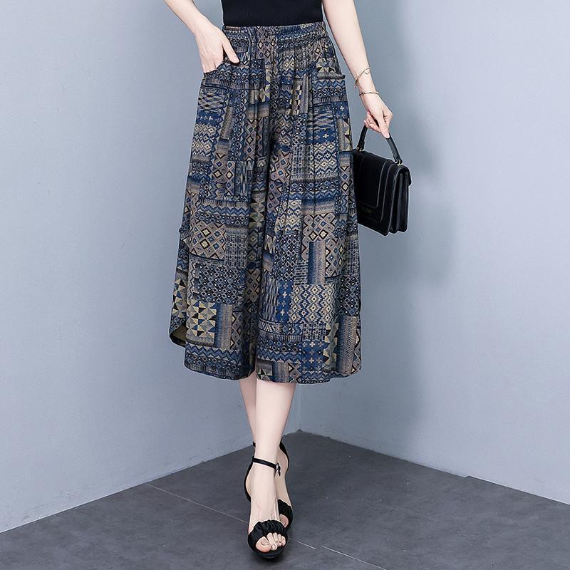 

Літні брюки великого розміру Елегантні повсякденні широкі штани Жіночий літній одяг на резинці 3XL