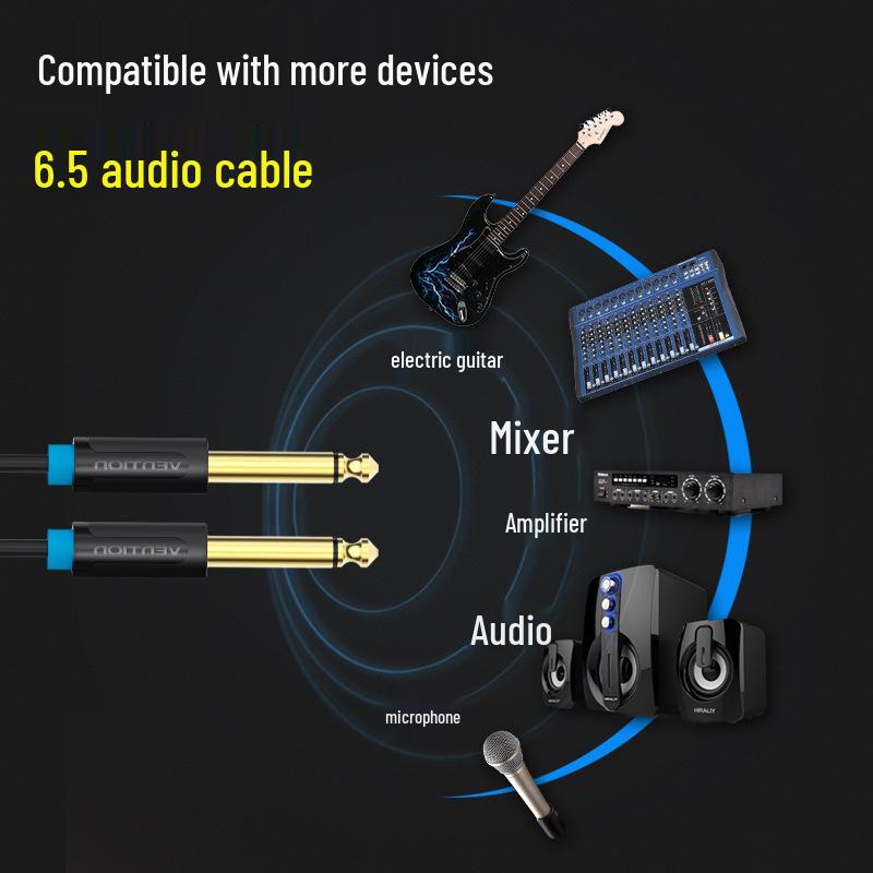 Weixun BAA 6.5 Audio Cable: Male to Male, 6.35mm Dual-Core, Ideal for Power Amplifiers, Speakers, and Electric Guitars.