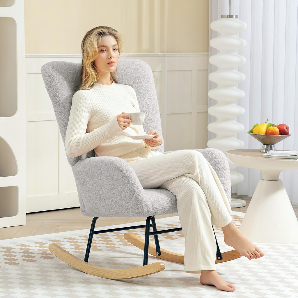 Rocking Chair, Cozy Cover, Thick Padding, Light Grey