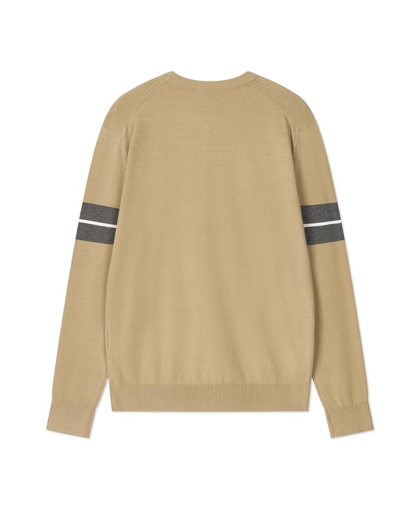 Antomas Sleeve Colorblock Round Neck Knit Men'S - Beige