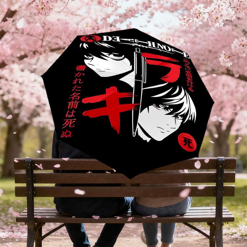 1PC Death Note Automatic Open/Close Umbrella with Windproof, 8-Rib Sturdy Canopy, Durable Ribs, Fashionable Design, Outdoor Accessory, Fun Prin, Holid