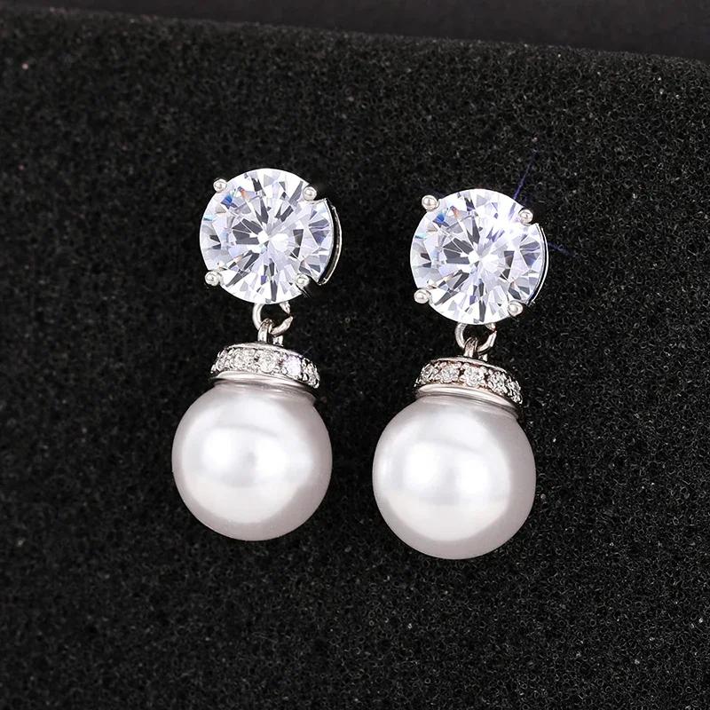 

CAOSHI Delicate Simulated Pearl Pendant Earrings for Women Graceful Lady Engagement Ceremony Brilliant Zirconia Accessories Gift