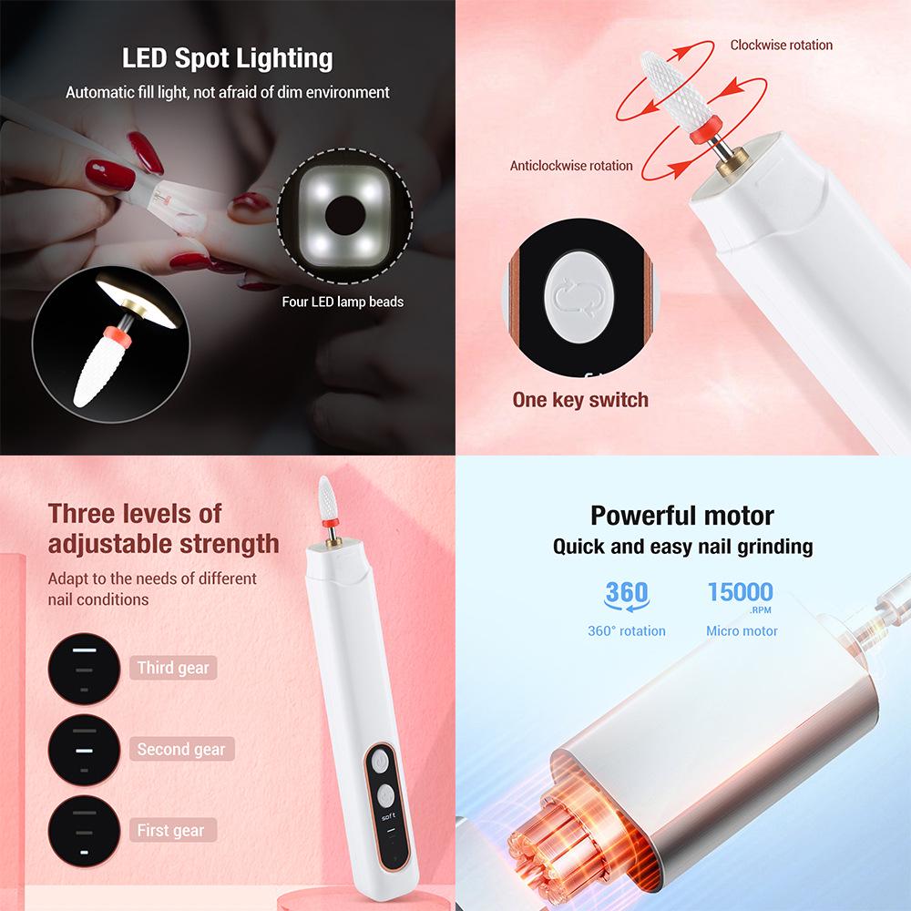 Portable Three-Speed Electric Nail Polisher and Cuticle Remover for Nail Art