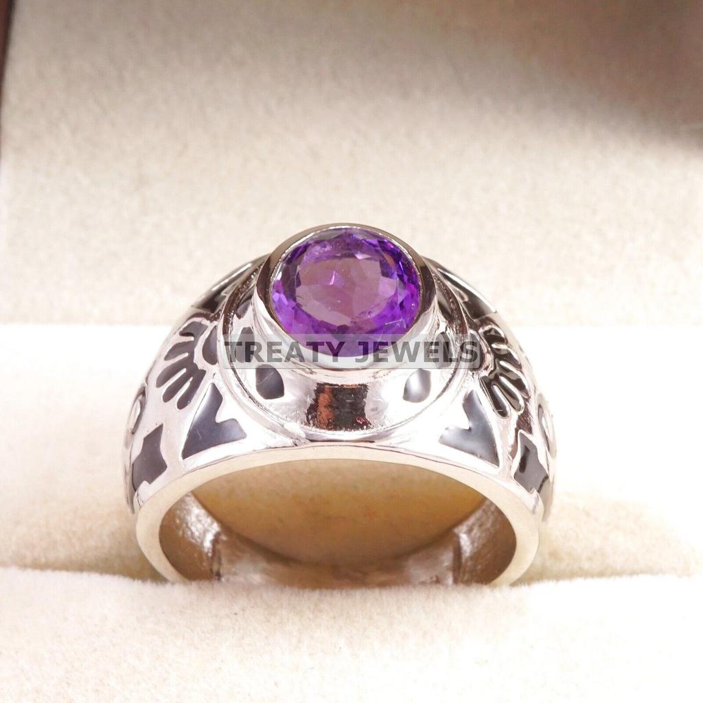 Amethyst Oval Cut Gemstone With 925 Sterling Silver Ring For Men's #A699 JL375658901255