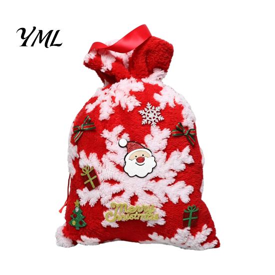 Fluffy Candy Apples Containers Christmas Plush Gift Bag with Drawstring, Soft Santa Sack for Bags Presents, Reusable Holiday Wrapping Pouch Xmas Party