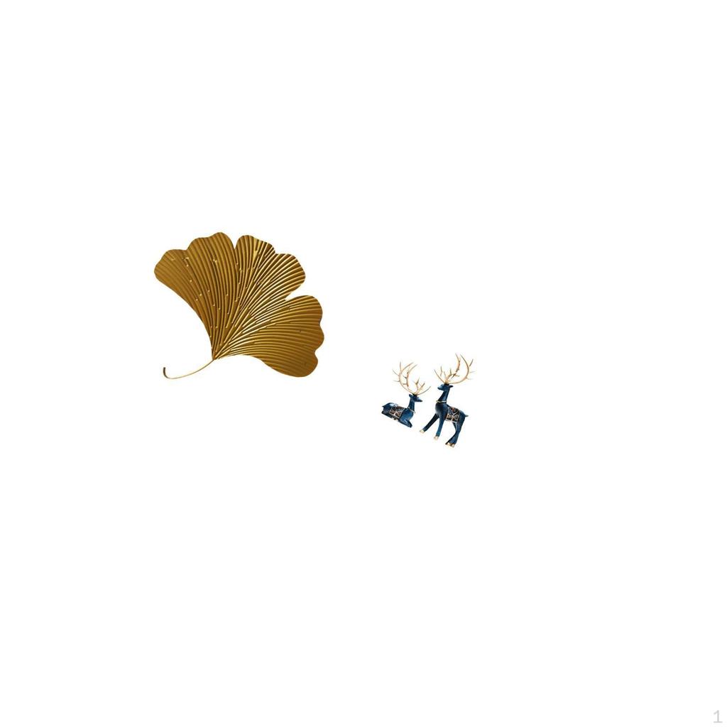 Wrought Iron Ginkgo Leaves Wall Decor And Reindeer Statue Sitting Standing Deer Figurines Abstract