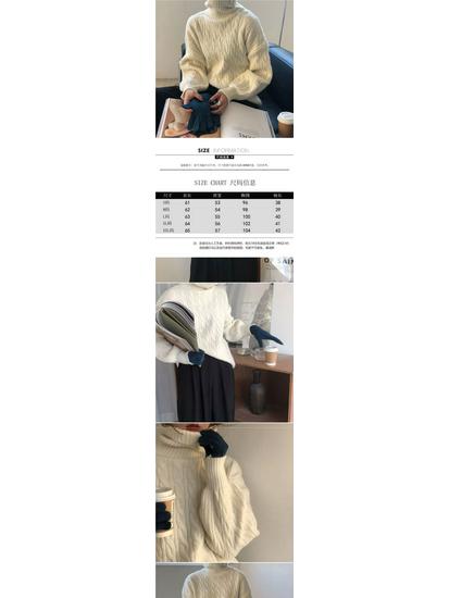 Dámský svetr s vysokým límcem a copánkovým vzorem: Korejský styl, Všestranný, Módní podzimní/zimní pulovr