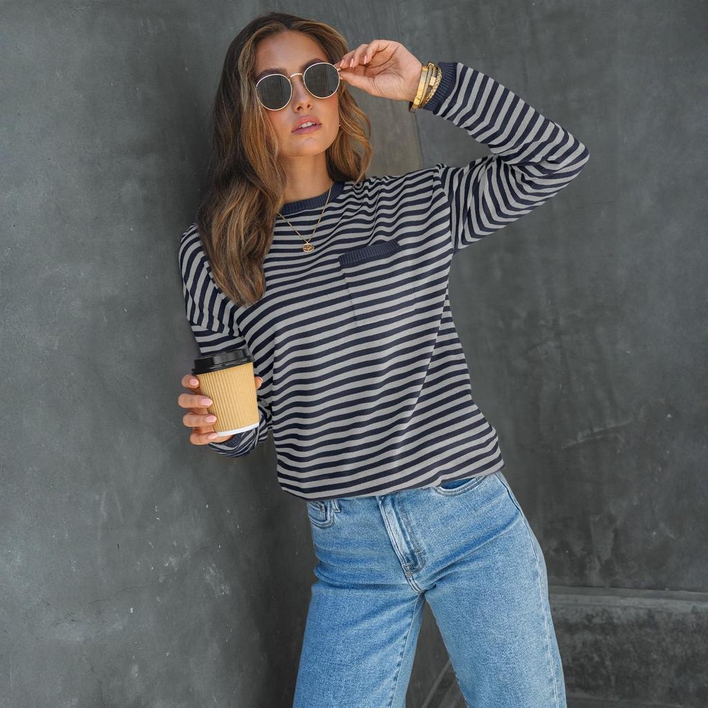 Women's Striped Fashion Long-sleeved Top