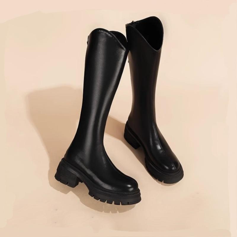 Skinny boots women's 2025 autumn and summer outer wear velvet slim thick heel thick sole but knee simple design trendy knight boots