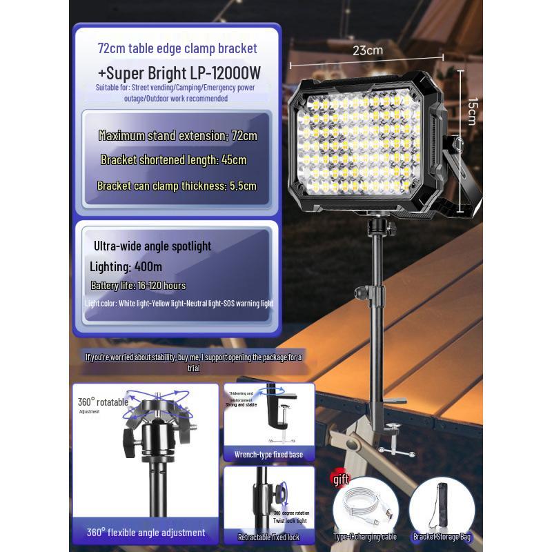 Rechargeable Outdoor Camping Lamp with Handheld Bracket - Super Bright Emergency and Market Stall Light.