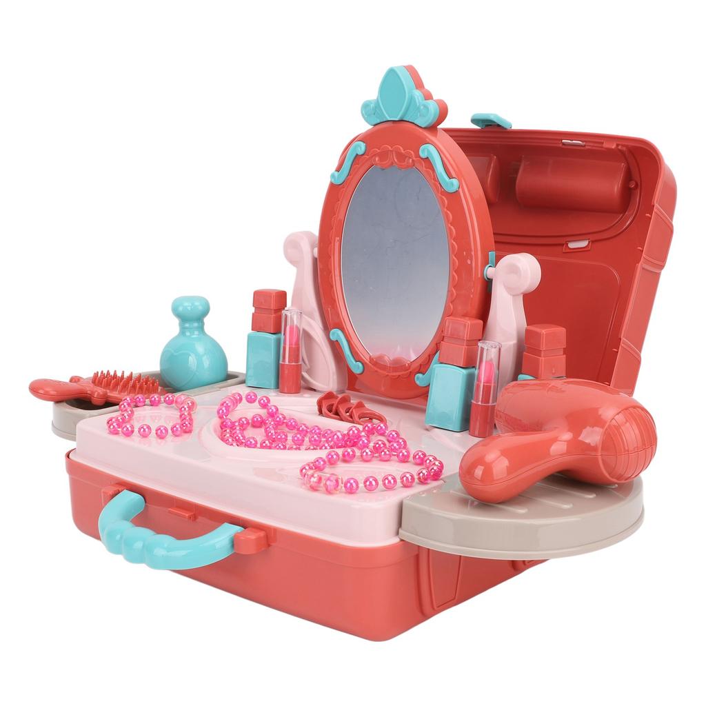 Pretend Play Girls Vanity Set 3 in 1 Simulation Kids Makeup Table Playset with Suitcase for Boys