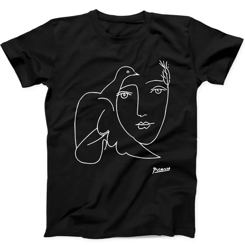 

One Line Picasso Fearless Art Drawing Cartoon Anime Gift Tee Black T Shirt 91 S