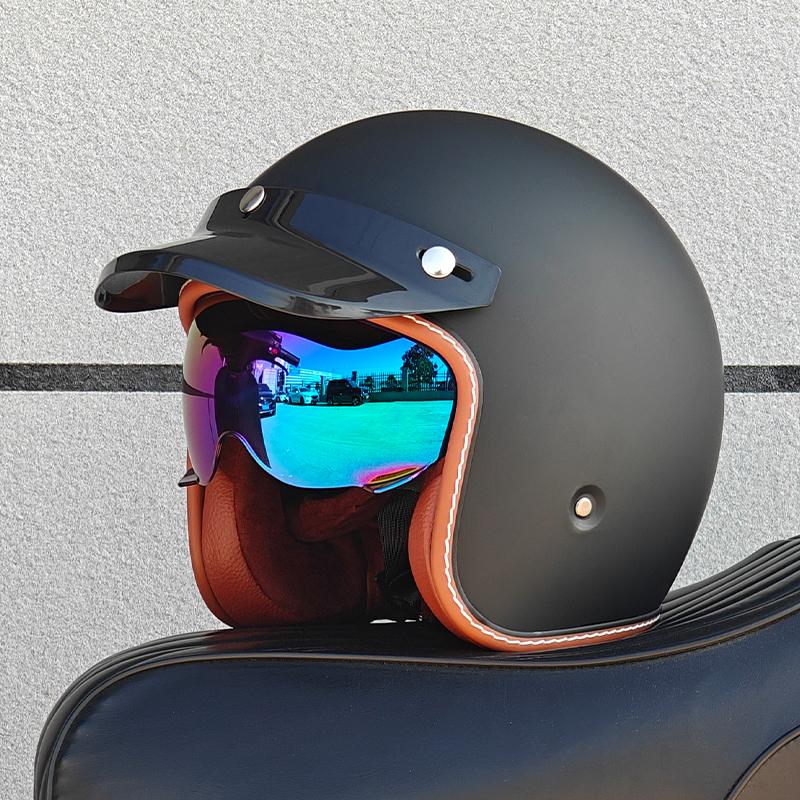 ORZ NEW adult motorcycle helmet retro cruise 3/4 motorcycle half helmet with sun visor DOT approved