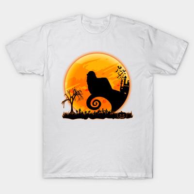 T-Shirt Damen Komondor und Mond Lustiger Halloween Harajuku Druck Kawaii T-Shirt Sommer Kurzarm Damen T-Shirt Top Tee