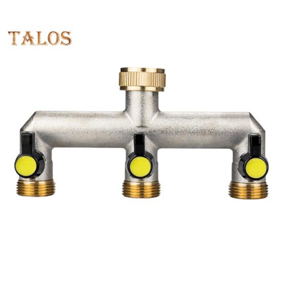 3 Way Garden Hose Splitter Nickel Plated Brass Faucet Manifold 3/4" Frost Resistant Outdoor Hose Spigot Adapter for Gardens Yards Farms