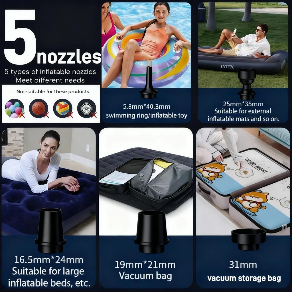 Wiederaufladbare Luftpumpe für aufblasbare Artikel, Kabellose elektrische Pumpe für Luftmatratzen Poolschwimmer, Mini-Vakuumpumpe für Aufbewahrungsbeutel