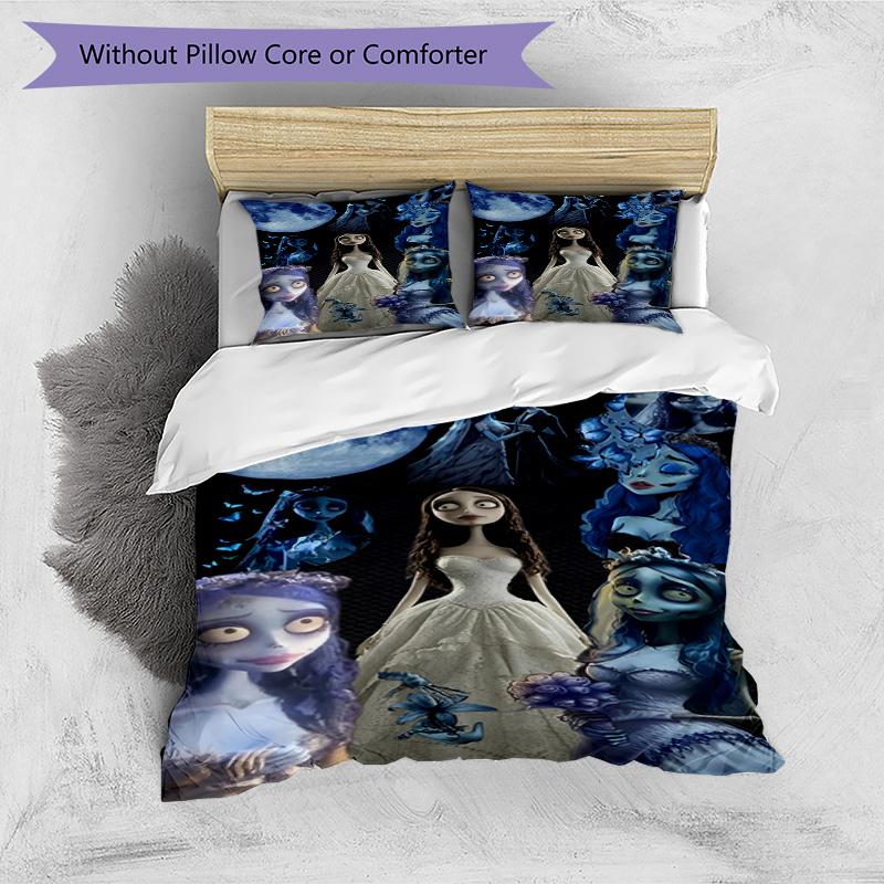 3pcs Duvet Cover Set (1*Duvet Cover + 2*Pillowcase, Without Core), Corpse Bride Print Bedding Set, Bedroom Decor, All‑Season, Birthday Gift