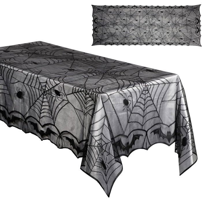 

Halloween - Décoration Halloween - Nappe - Nappe noire - Décoration toile d araignée Halloween - Nappe Halloween tissu toile d araig