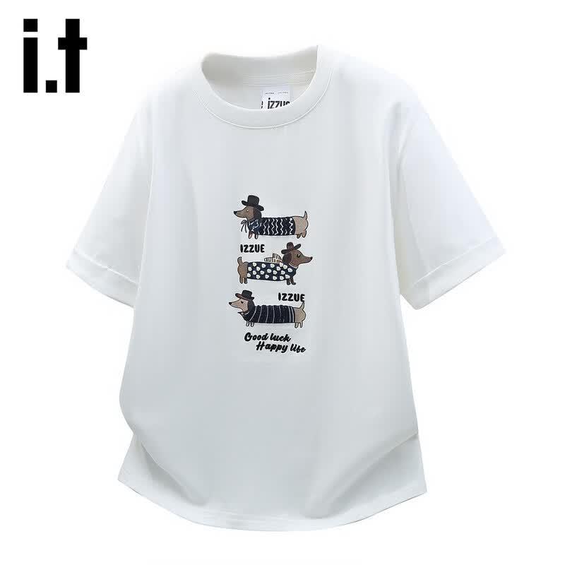 izzue it Women s Puppy Print Short Sleeve T-Shirt S