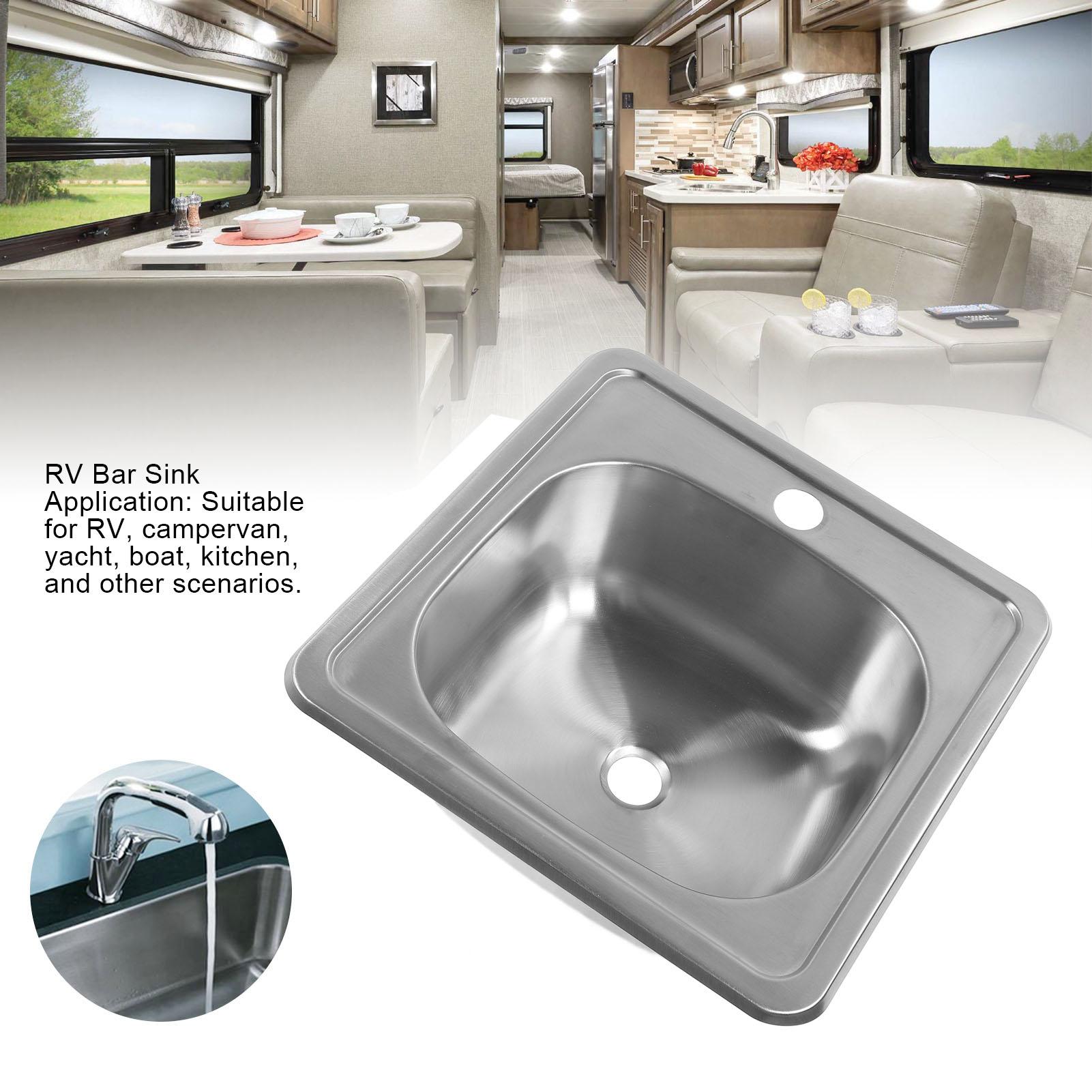 380 X 380 X 150mm RV Sink 304 Stainless Steel Square Kitchen Bathroom Bar Wash Basin Sink with 40mm Outlet for Caravan Food argento