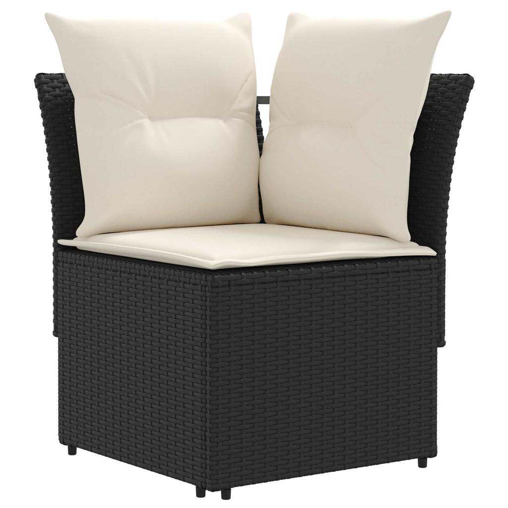 Garden Armchair Sofa with Corner Sofa 2 Pieces Black and Cream PE Rattan