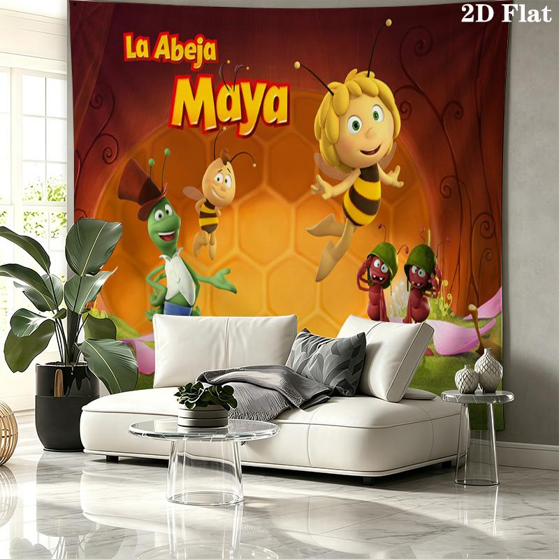 Maya the Bee Tapestry, Cartoon La Abeja Maya & Friends Honeycomb Print Wall Hanging for Kids Bedroom Home Decor