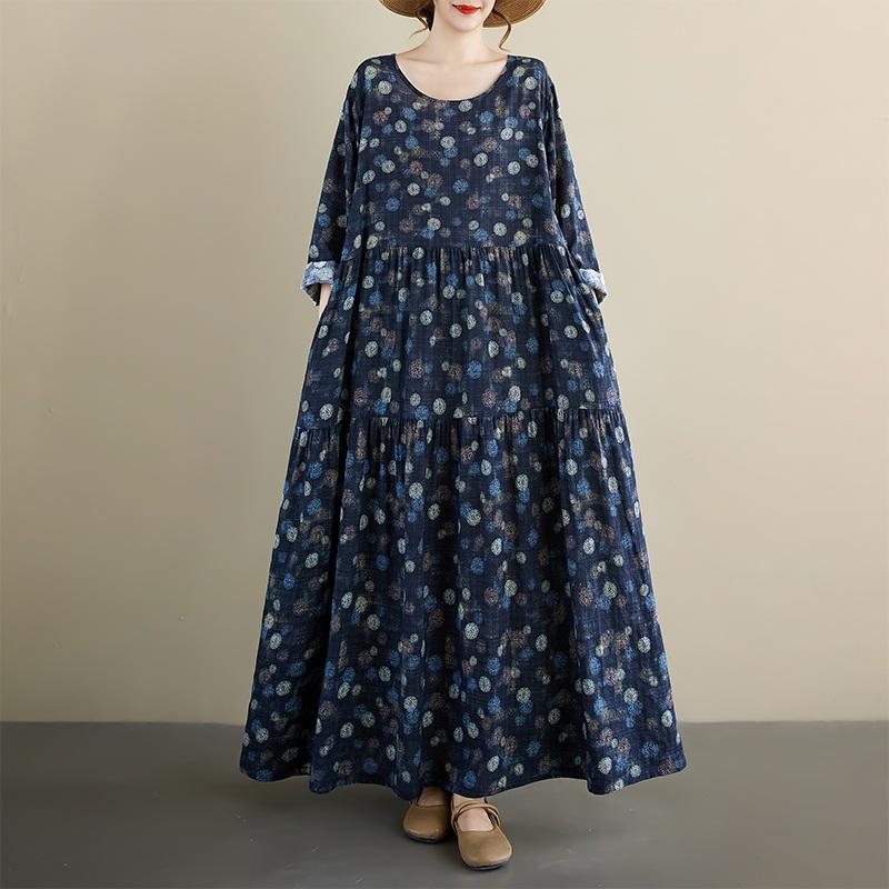 Long Sleeve Plus Size Vintage Dot New In Dresses for Women Casual Loose Spring Summer Autumn Dress