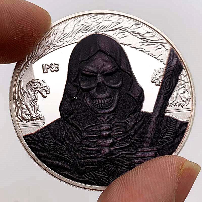 Halloween in Europe and America, wizards, skeletons, silver plated painted commemorative coins, reliefs, warriors, warriors, dark knights coins