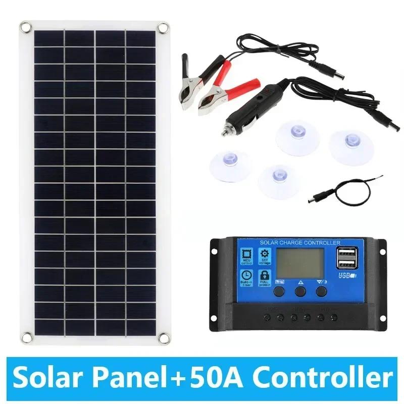 20W-1000W Solar Panel 12V Sola Cell 100A Controller Solars Panl for Phone RV Car MP3 PAD Charger Outdoor Battery Supply Camping