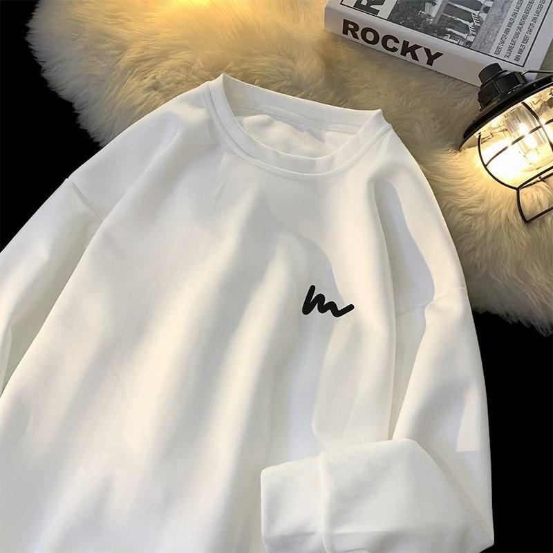 Hua Men's Heavyweight Embroidered Cotton Hoodie - Trendy Spring/Autumn Student Style, Loose Fit Long Sleeve