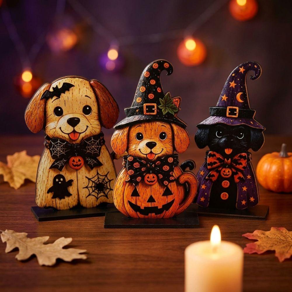 3Pcs 2D Flat Witch Ghost Tabletop Ornament Stable Base Pumpkin Ghost Craft Decor Thanksgiving