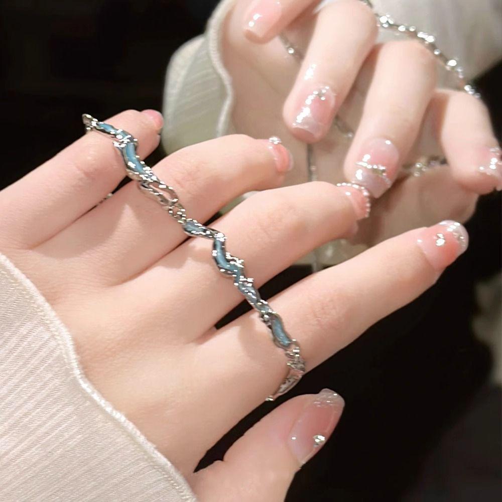 Blue Ocean Wave Women's Bracelet: Chic, Irregular Design, Luxurious and Versatile Jewelry for Couples