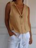 Casual Sleeveless Shirt Lady Fashion Button V-Neck Pullover Solid Top For Women Holiday Office Tops Shirts Women Clothes Summer