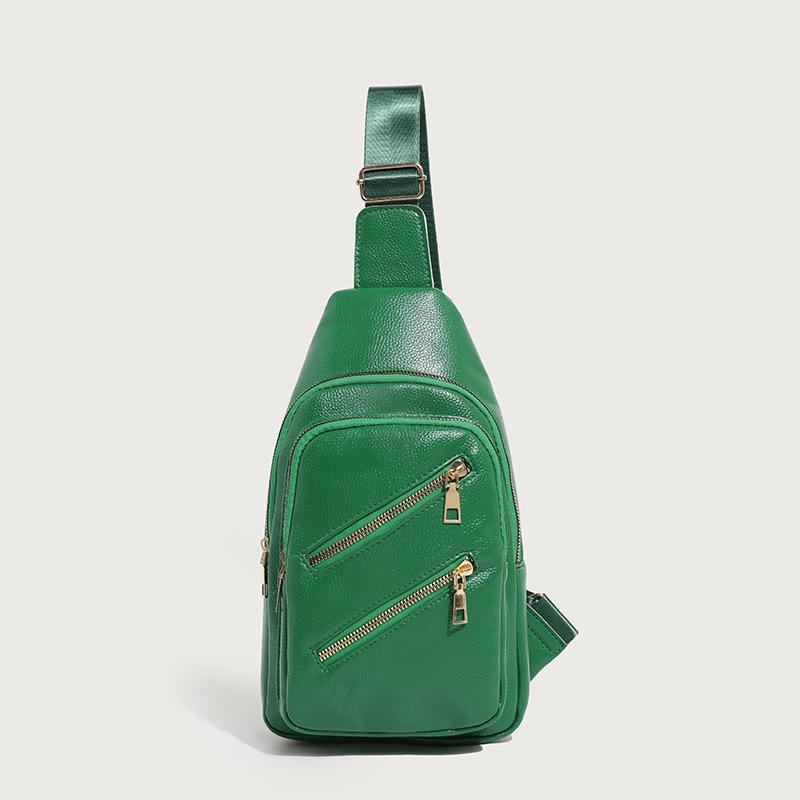 

Премиальный сенс простой и универсальный женский нагрудный рюкзак дизайн с двойным отделением на молнии кроссбоди на плечо женская сумка зелёный