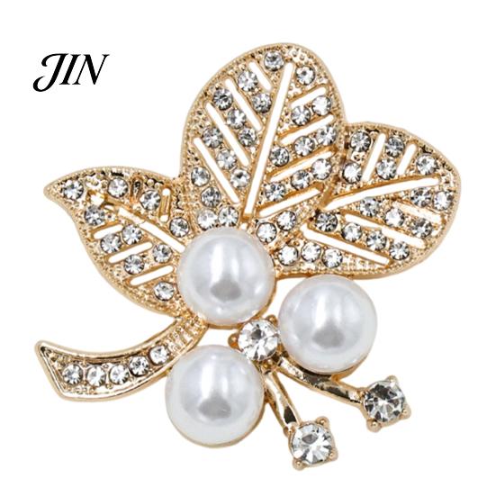 Rhinestone Leaf Brooch Faux Pearl Brooch, Alloy Hollow Leaves Lapel Pin Pin, Sweater Cardigan Coat Suit Clothing Jewelry Accessories Oxidation золотистый
