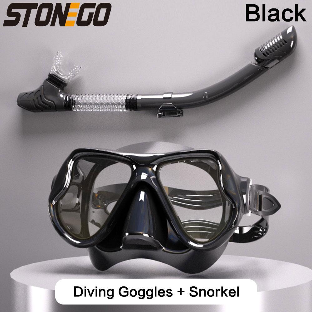 Snorkelling Gear Set Diving Mask Snorkel Set with Large Frame Silicone Skirt Anti Fog Tempered Glass Lens Full Dry Top Snorkel with Splash Guard