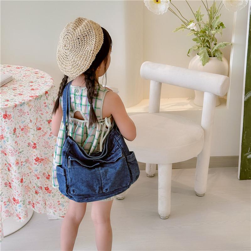 Trendige Koreanische Kinder-Denim-Umhängetasche Für Jungen Und Mädchen Mit Einzigartigem Design