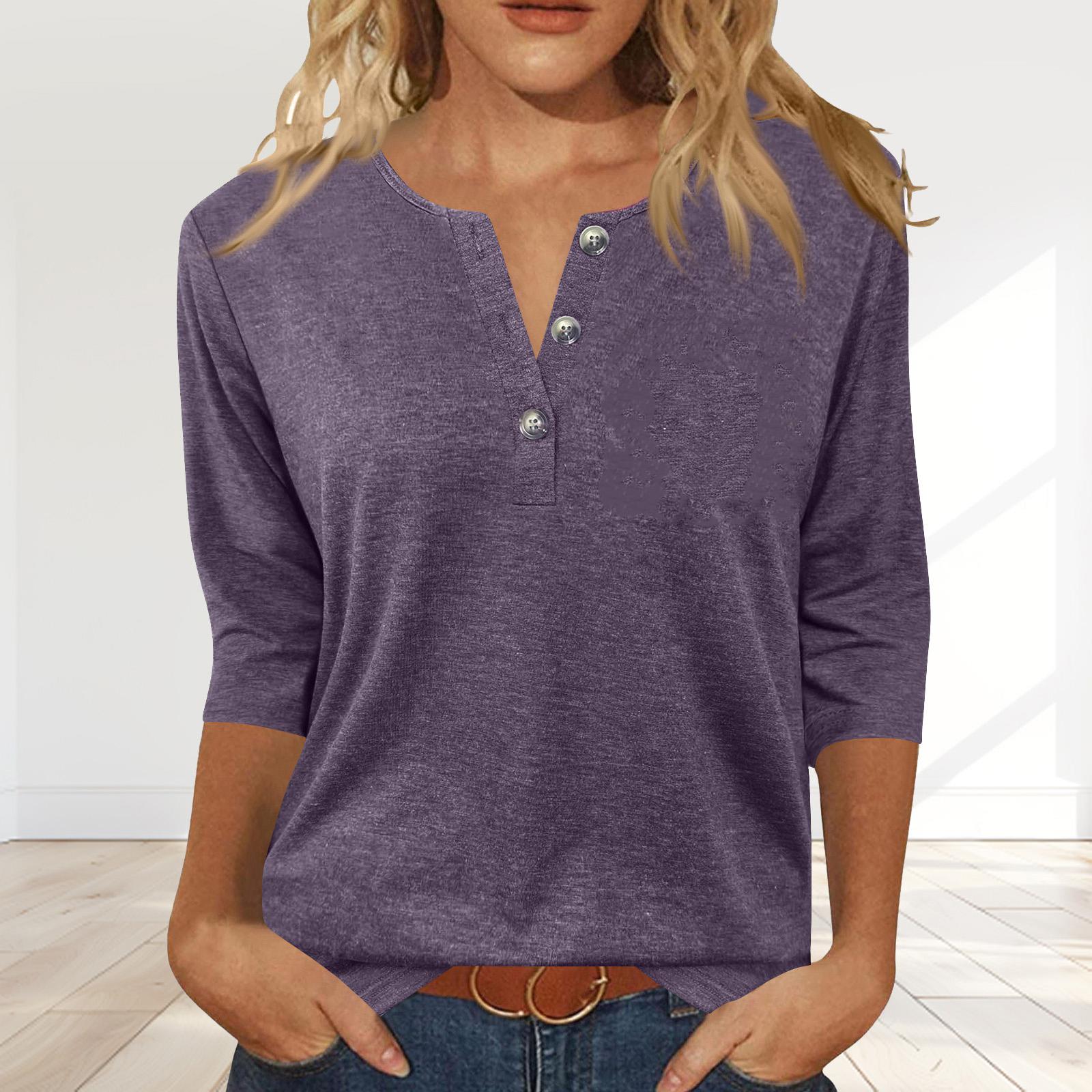 

Women s Fashionable Casual Button-down Collar Three-quarter Sleeve T-shirt Top XXXXL фиолетовый