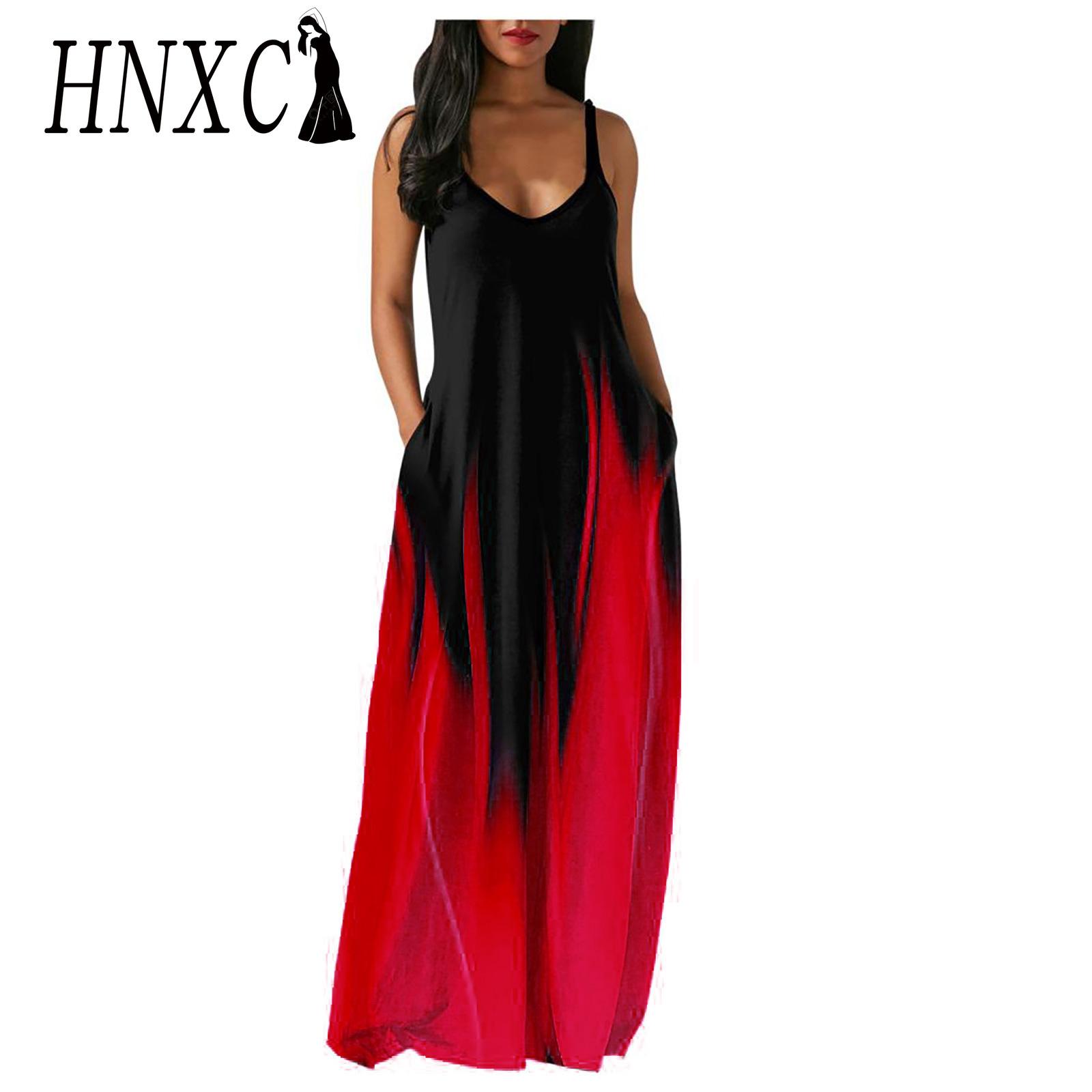 

HNXC Элегантное Модное Платье в Пол Без Рукавов с V-образным Вырезом Простое Женское Летнее Ретро с Принтом Свободное в Талии Прямого Покроя XL красный