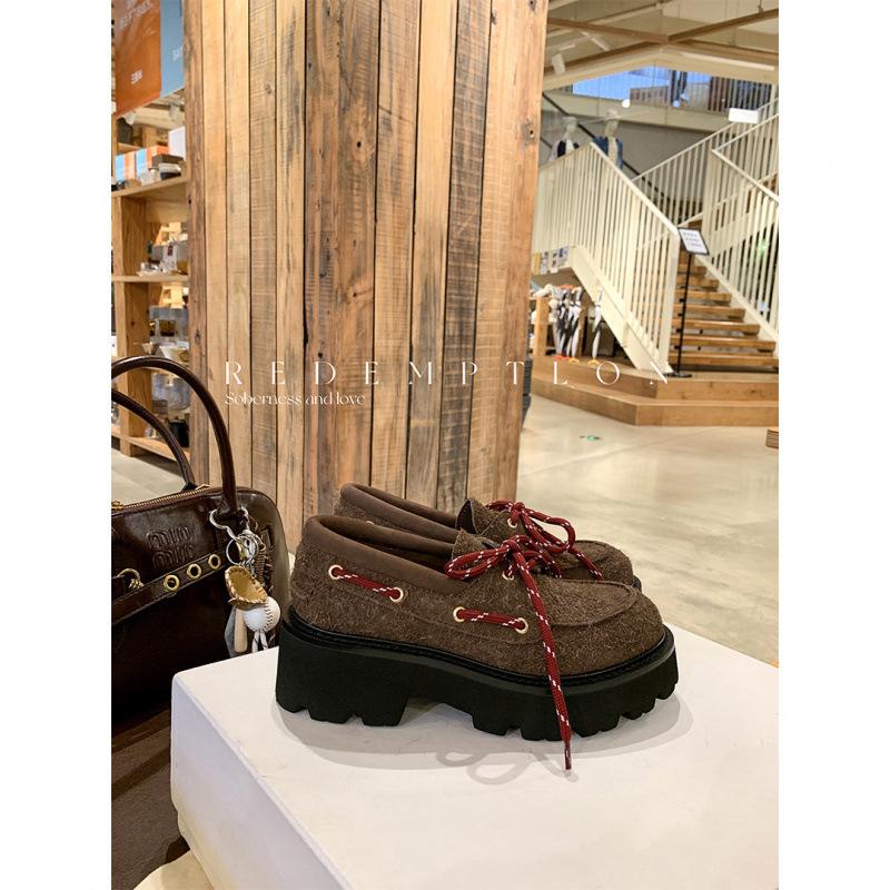 

Туфли ретро матовая коровья кожа шнуровка толстая подошва толстый каблук женские осенние 40